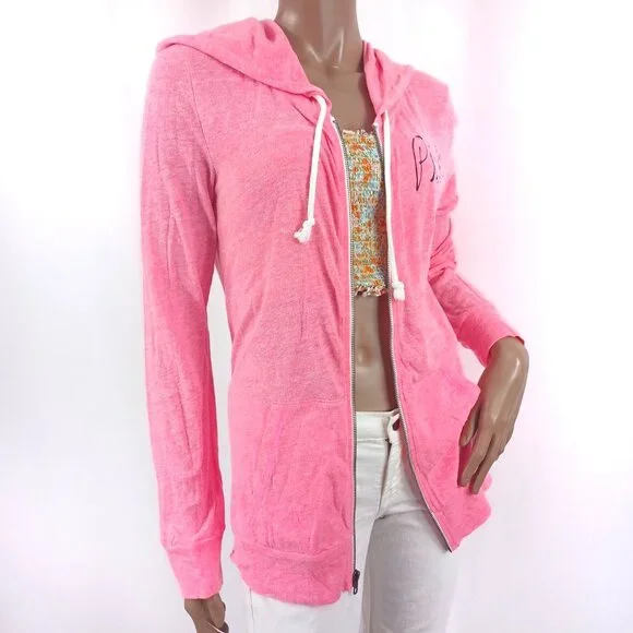 VS PINK Zip Front Lightweight LS Hoodie Sweatshirt M - Picture 3 of 5